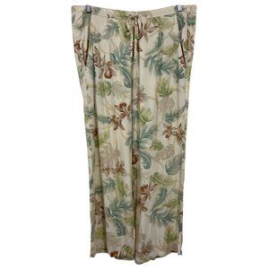 Tori Richard Pant Women Size 6 Aloha Hawaiian Pant Tropical Leaf Beige Green EUC